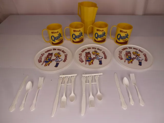 Vintage Nestle Quik Toy Set 4 Cups 3 Plates Pitcher Worcester Chocolate Partial