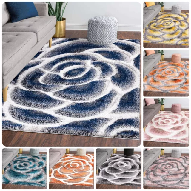 New Luxury Shaggy Rugs Thick Soft Fluffy 3D Rose Pattern Bedroom Living Room Rug
