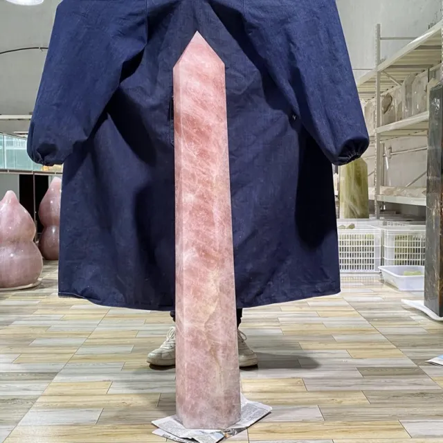 79LB top High quality Natural Rose quartz Point Crystal Obelisk Reiki Wand