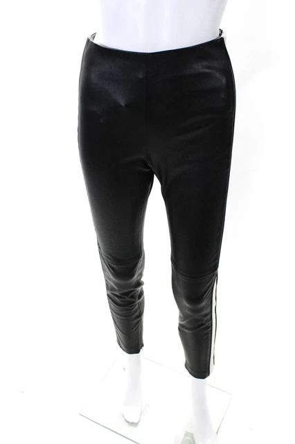 Christian Dior Womens Side Zip Striped Trim Leather Pants Balck White Size 2