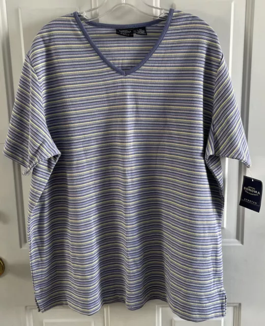 Womens Sonoma Stretch Blue Stripe Short Sleeve V-Neck T Shirt Top Size 3X NWT