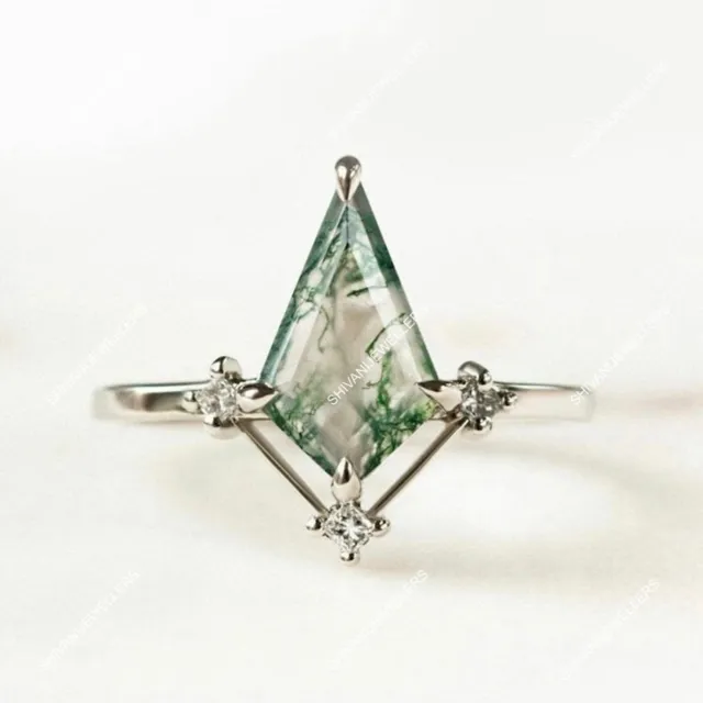 Natural Moss Agate Ring Kite Ring Midi Ring Engagement Ring 925 Sterling Silver