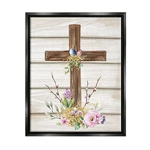 Spiritual Easter Cross Spring Blossoms Framed Floater Canvas Wall Art, Design