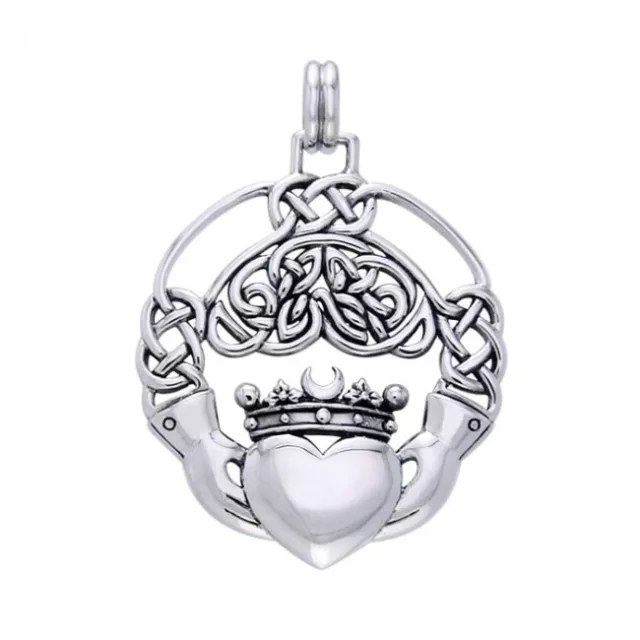 Celtic Irish Claddagh .925 Sterling Silver Pendant Peter Stone Heart Jewelry