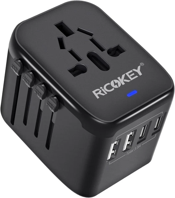 Adaptador de viaje universal adaptador de enchufe mundial con 2 USB-C, internacional con