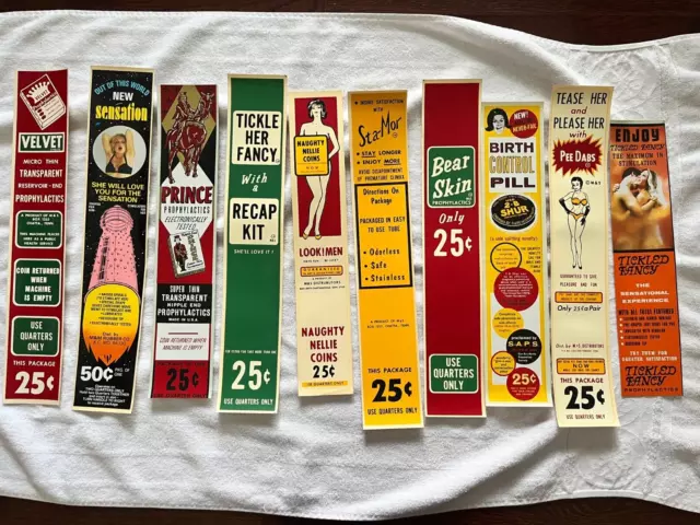 Vintage Set Of 10 Condom Vending Machine .25 & .50 Water Transfer Decals Nos