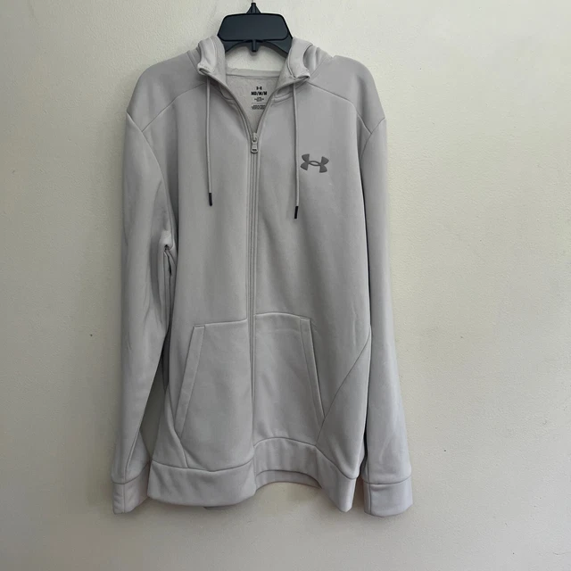 Under Armour UA Fleece Hoodie Jacket Mens M Beige Full Zip Loose Fit NEW