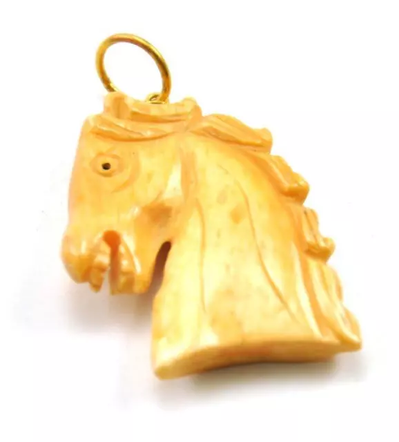 Vintage Oriental Bone Carved Bead Hand Carved Charm Pendant Horse Pony