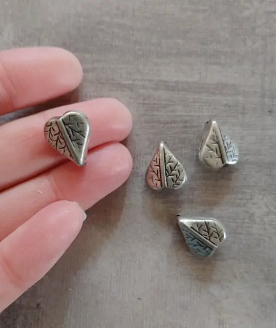 vintage loose beads silver tone metal alloy leaf heart reversible 15x12mm qty 4