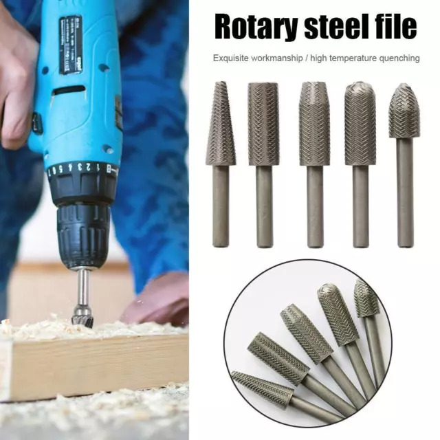 5pcs Steel File Set Woodworking Drill Bit Burrs Sanding Grinding Milling Carving