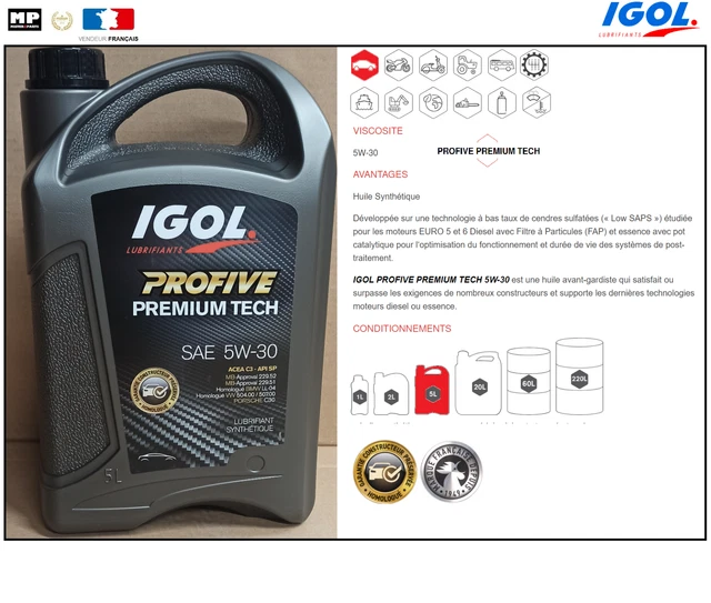 HUILE MOTEUR IGOL Profive PREMIUM TECH 5W30 (ONYX) 5 Litres VW 504.00 — free download