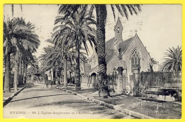 cpa 83 HYÈRES (Var) L' Eglise Anglicane et l'Avenue Beauregard Palmiers Attelage