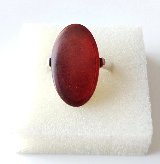 Bague En Ambre De La Baltique Sur Argent 925 - Taille 57, Occasion, Style Ancien