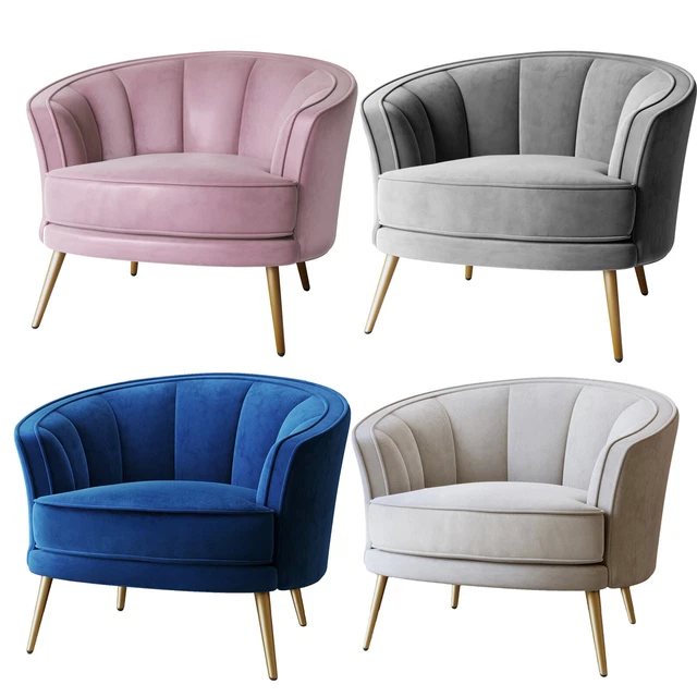 MODERN VELVET BARREL Accent Chair Armchair Metal Legs Upholstered