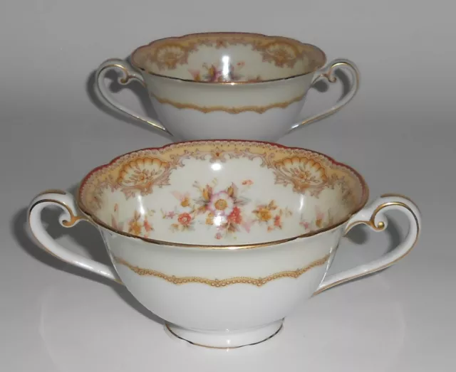 Noritake Porcelain China Pair Moneda Bouillon Soup Bowls w/Gold