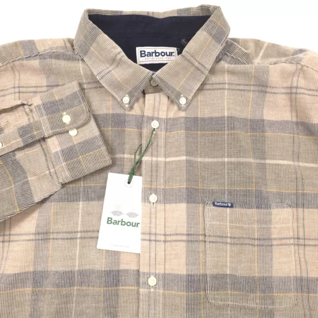 $120 Barbour Blair Forest Mist Plaid Corduroy Button Down Shirt Mens Size 2XL