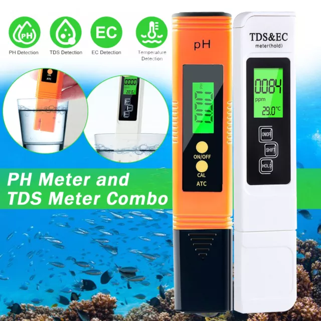 PH Meter 3-In-1 TDS/EC/Temperature Tester Pen Combo Digital Water Testing Kits