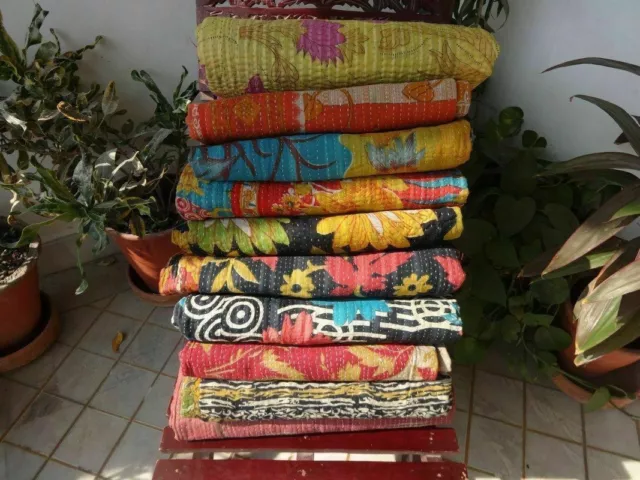 Indien Vintage Lot de Vente en Gros Kantha Couverture Couette Hippie Bohème 50pc