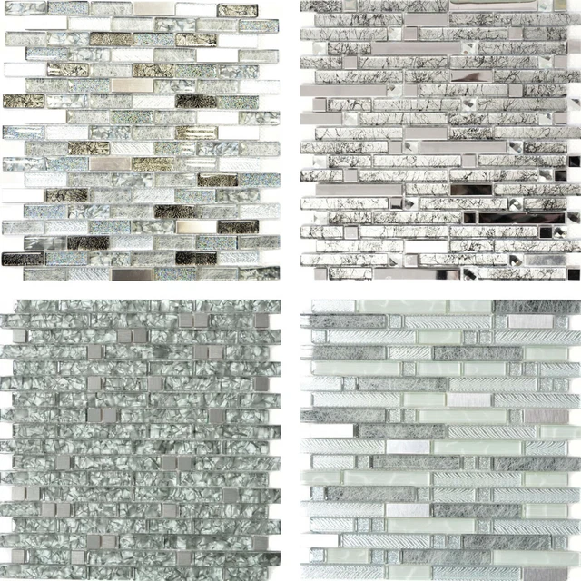 Cristallo Mosaico Vetro E Acciaio Inox Rivestimento Scintillante Effetto Lucida