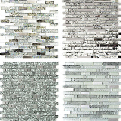 Mosaico de vidrio acero inoxidable mosaico azulejos brillante metálico negro plata verde gris