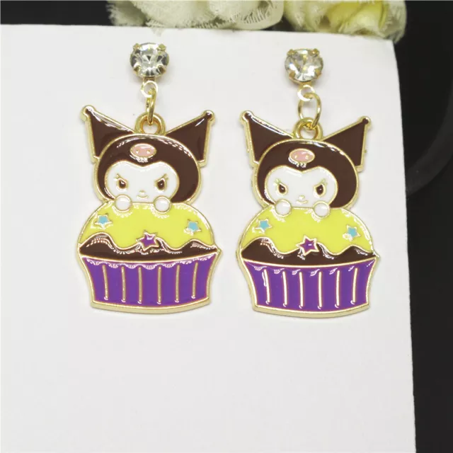 New White Enamel Cute Kuromi Dog Crystal Fashion Women Stand Earring Gifts