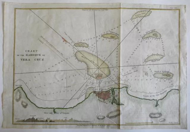 Vera Cruz Mexico Harbor Chart Military Fortifications 1850 Blunt coastal survey