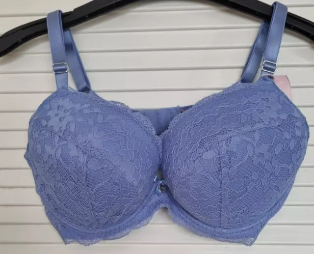 Ex Boux Avenue Plunge Bra Blue Mollie Lace Padded and Separate