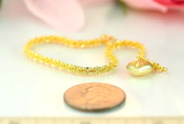 22K Thai Baht Dp Yellow Gold ~ Filigreed Heart Charm Fancy Chain Bracelet 6.5"