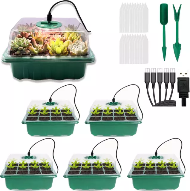 5 Pack Seed Starter Tray with Grow Light,Humidity Dome and Base,Mini Green House