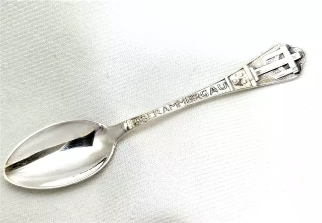 Oberammergau Germany Sterling 800 Silver Souvenir Spoon VTG Cross 3 7/8" Long