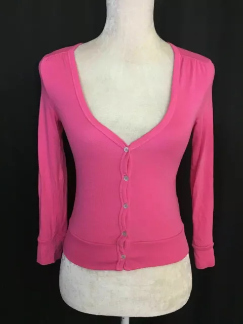 Splendid Womens Solid Pink Long Sleeve V Neck Button Down Top Small