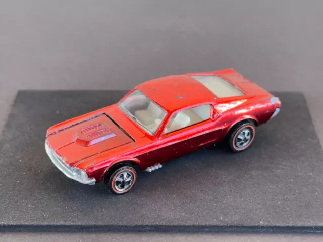 Vintage Hot Wheels Redline 1968 Red Custom Mustang US - White Int., Nice! No Res