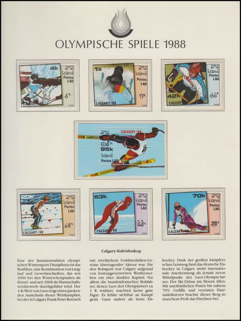 Olympische Spiele 1988 Calgary - Laos, 1 Block + Satz, Ski Bob Eishockey **