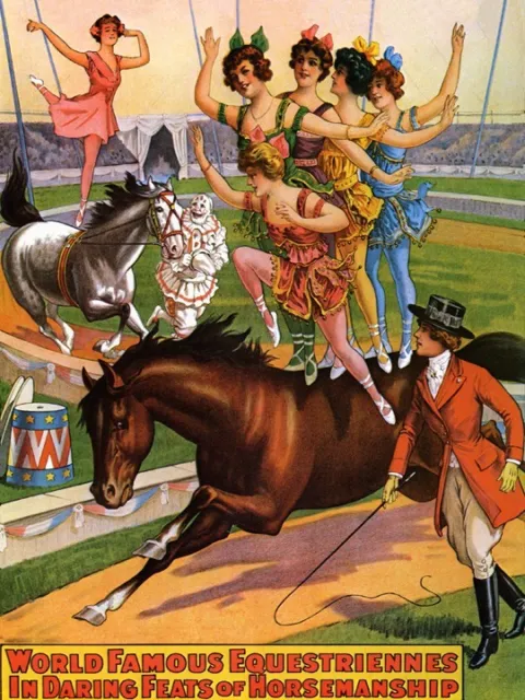 Famous Equestriennes In Daring Feats In Horsemanship Circus Vintage Poster Repro