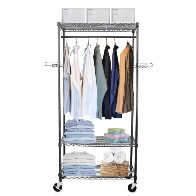 Rolling Garment Rack with Wheels, Large Heavy Duty Clothing Rack with 3 Tier ... 2