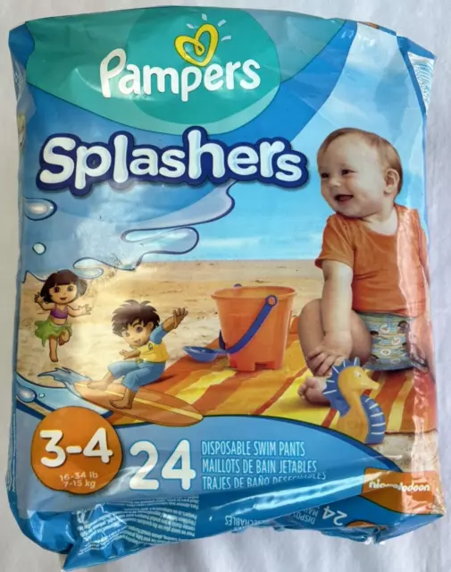 Pampers Splashers Disposable Swim Diapers Size 3-4 , 24 Count New old stock