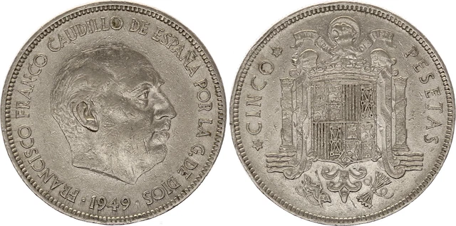 Pièce Espagne 5 Pesetas - Général Franco - 1949 (50) - KM.778