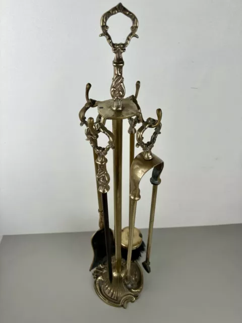 Ancien nécessaire de Cheminée en Bronze et Laiton