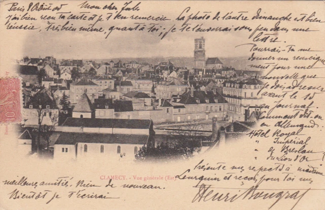 CLAMECY vue générale (est) timbrée 1905