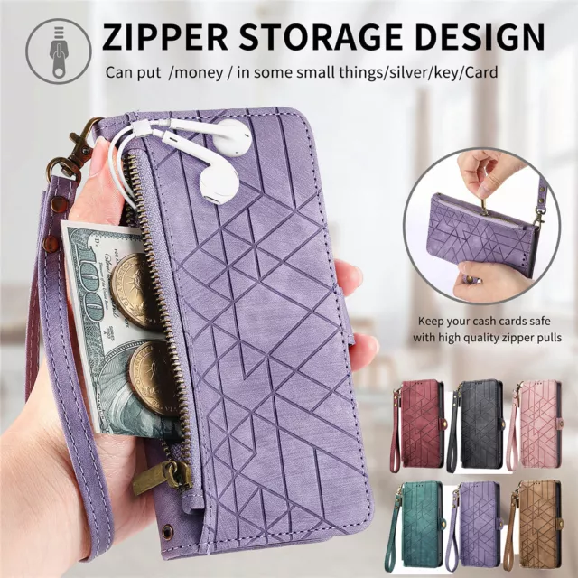 For Samsung S24 Ultra S23 FE S22 S21 S20 Plus Zip Leather Wallet Case Flip Cover