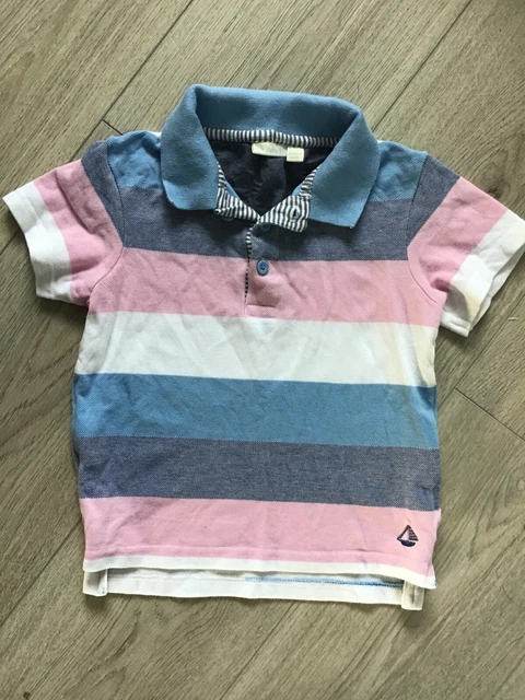 JOJO MAMAN BEBE boys pink & blue striped poloshirt top - age 4-5
