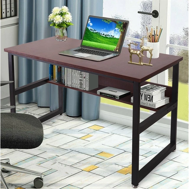 Double Layer Computer Desk Large Storage Space For Home Office Workstation