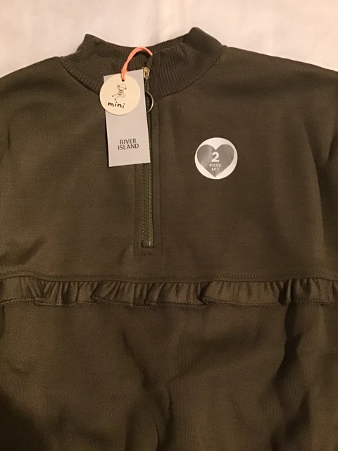 River island mini girls aged 2-3 years dark khaki frilly tracksuit BNWT 4