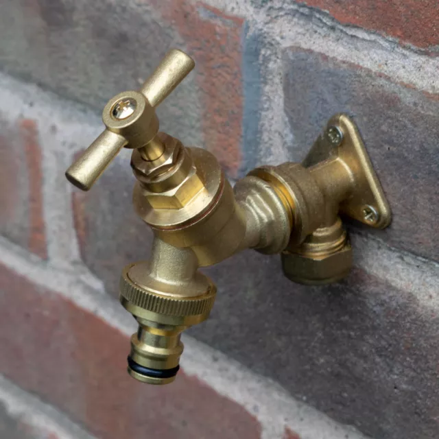 outdoor garden watering brass bib tap with 15mm copper compression wallplate