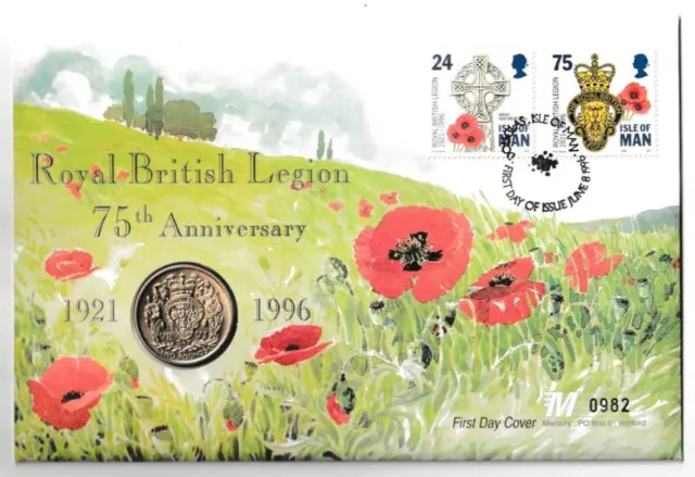 8/6/1996 Isle of Man Coin Cover - Royal British Legion 75th Anniversary