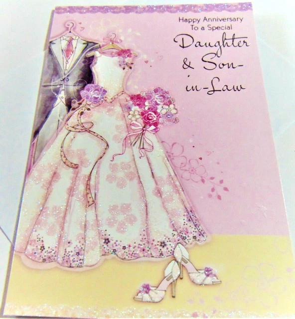 Biglietto Auguri Anniversario Figlia E Genero | Design Floreale Con Riccio E Finiture In Oro, Fatto A Mano UK