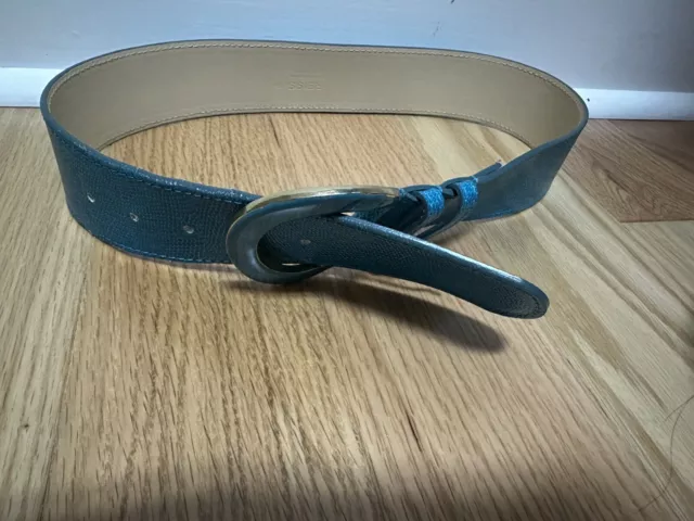 Reiss Belt, Adjustable, Waist Belt, 100% Leather, Teal blue