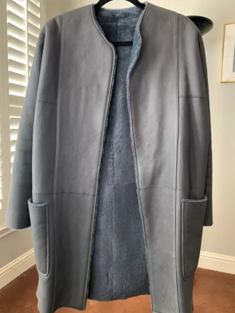 Vince Gray Reversible Leather Shearling Fur Coat Size  Xs