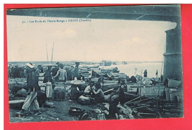 Cpa  -  Viet   Nam  -  Tonkin Les Bords Du Fleuve Rouge A Hanoi