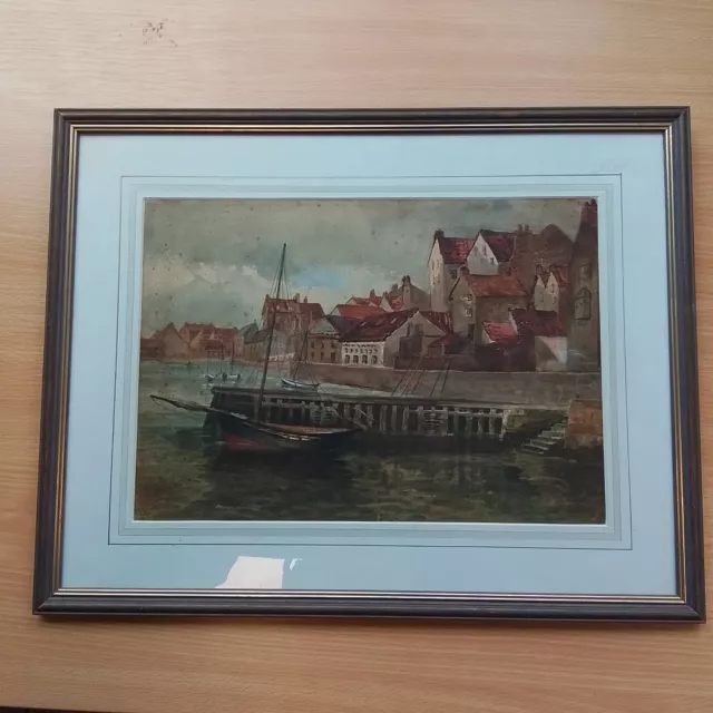 A. Brhilsford (?) 1892 Watercolour Painting Of A Dock Framed